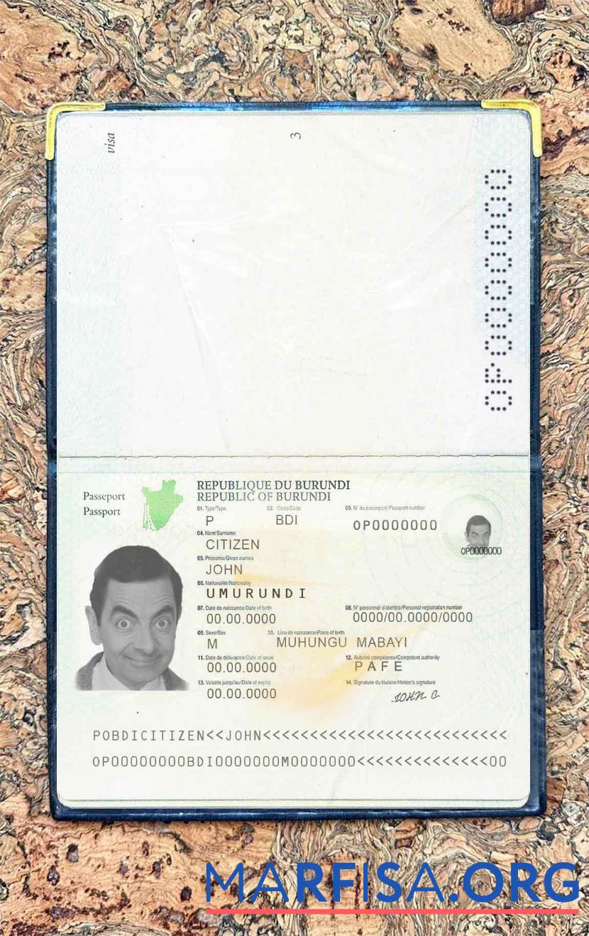 Blank Burundi passport (2011 2019) photo look template